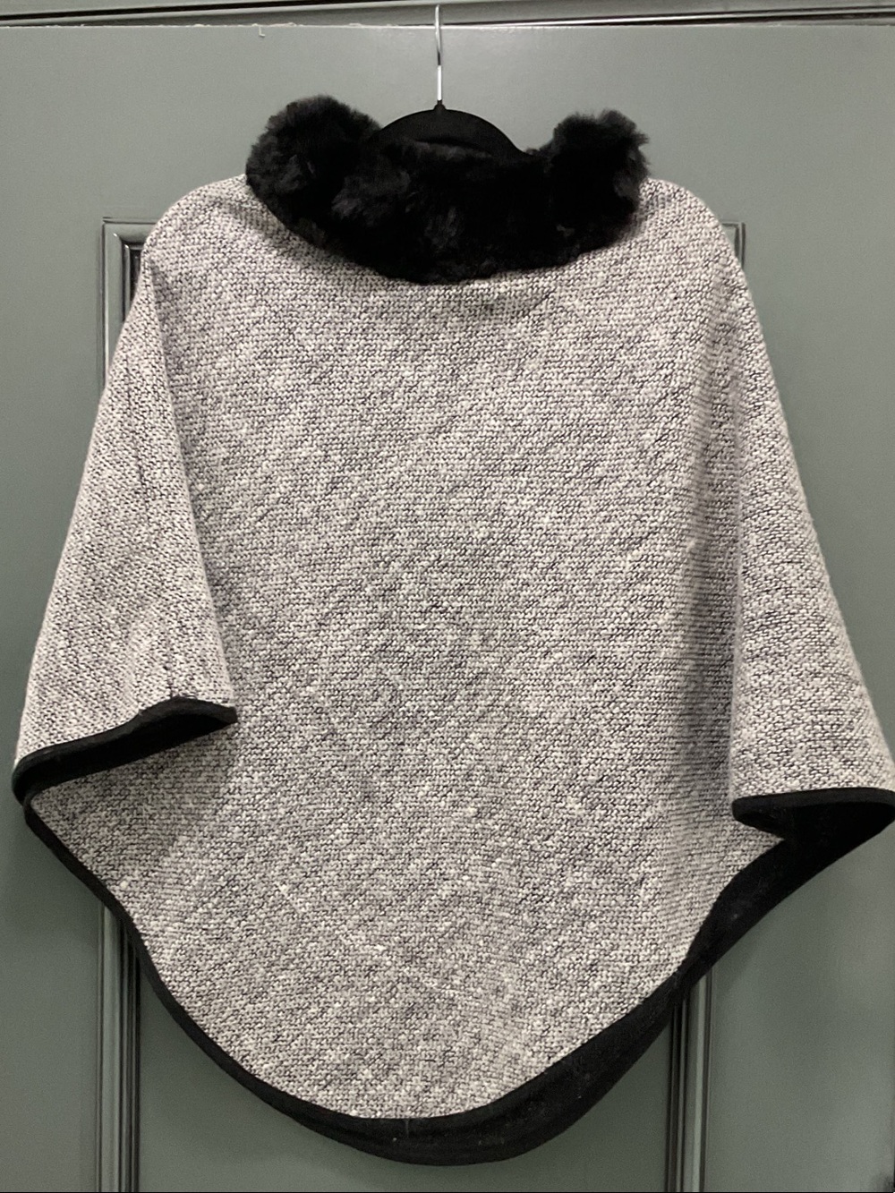 Gray acrylic Cape with Black Faux Fur Collar & black trim